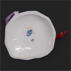 Two Volkstedt figures, comprising Piper and Harlequin, together with three Sitzendorf figures, largest H20cm 