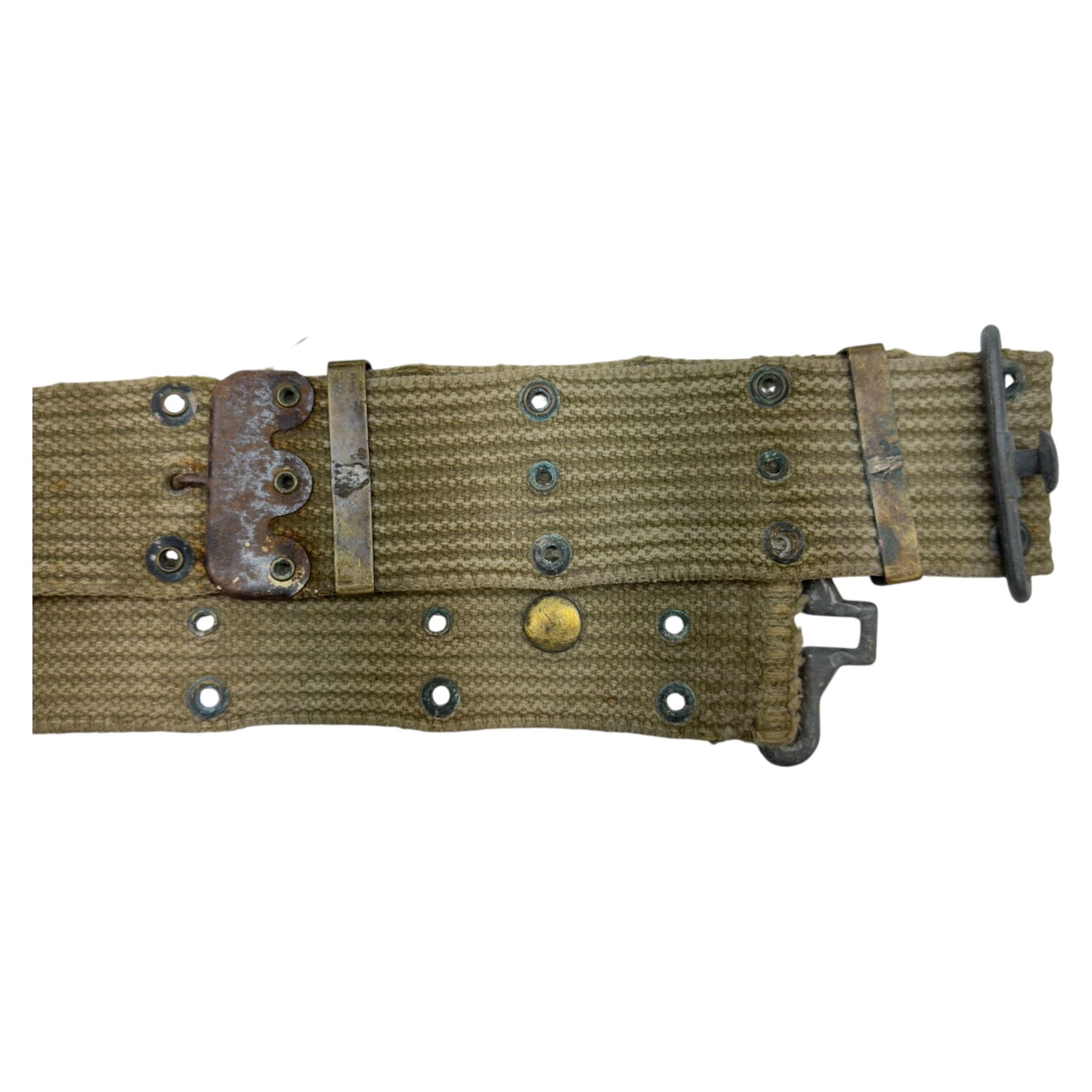 WWI USA sidecap, together with WWII gaiters and webbed belt
