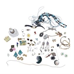 Silver collared glass bottle and a collection of costume jewellery, including beaded neckl...