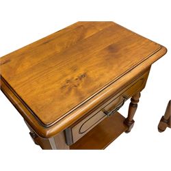 Ponsfords of Sheffield - Pair of French cherry wood bedside lamp stands, fitted with single drawer and under-tier