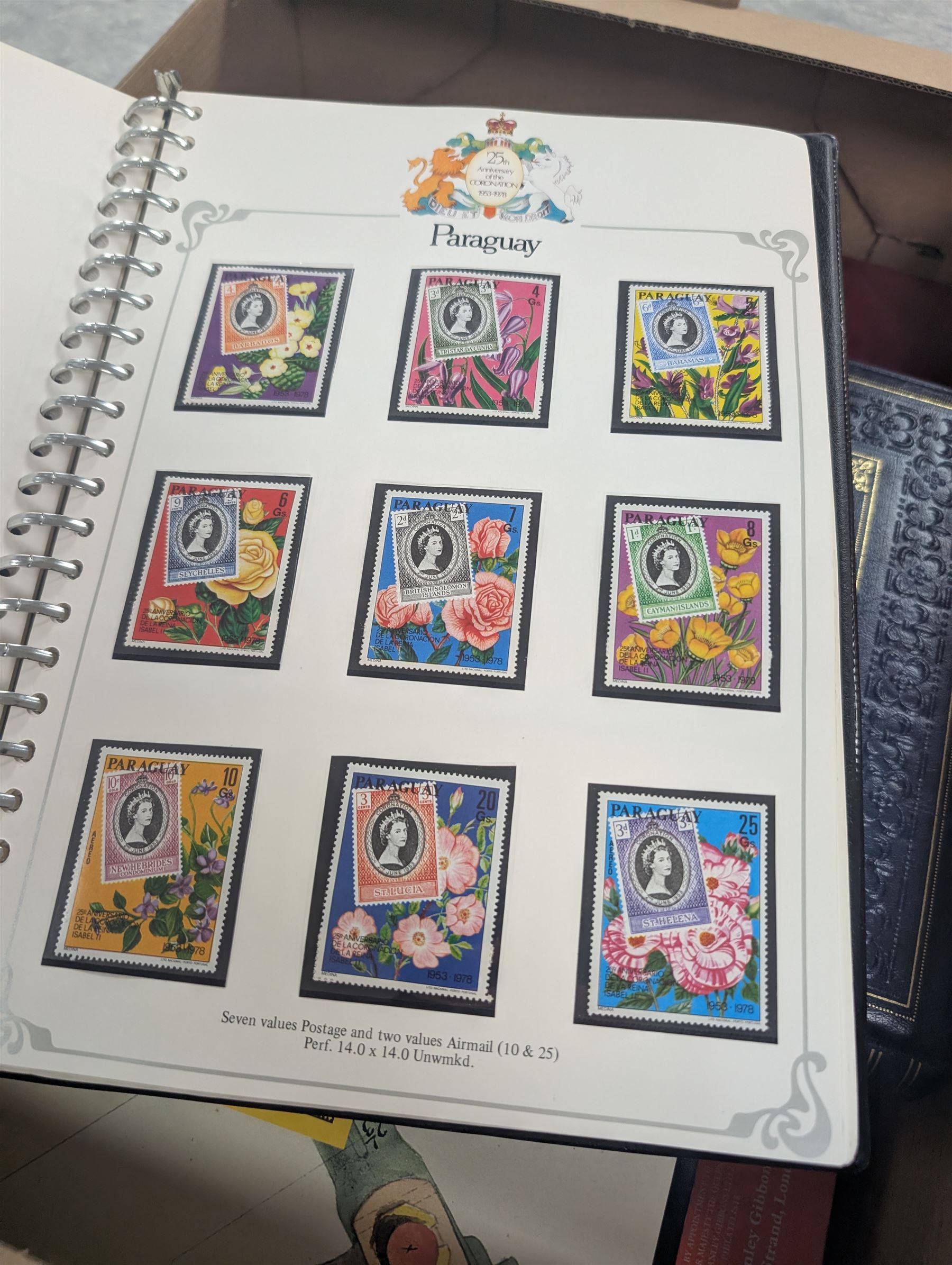 Collection of stamps, including 25th Anniversary Coronation albums, Royal Wedding First Day Covers album, Royal Mail Special Stamps 1986, 1987 and 1989, Locomotive Philatelica album, etc