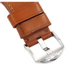 Panerai Luminor Marina gentleman's stainless steel manual wind wristwatch, Ref. OP 6518, limited edition No. 0213/3000, black dial with luminous Arabic and baton hour markers and subsidiary seconds dial at 9 o'clock, on original tan leather strap with addition brown leather strap, boxed with guarantee card dated 2000