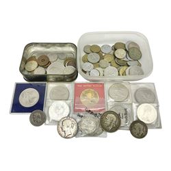 Queen Victoria 1845 silver crown coin, King George V 1920 and 1929 halfcrowns, 1935 crown, commemorative crowns, pre-Euro coinage etc