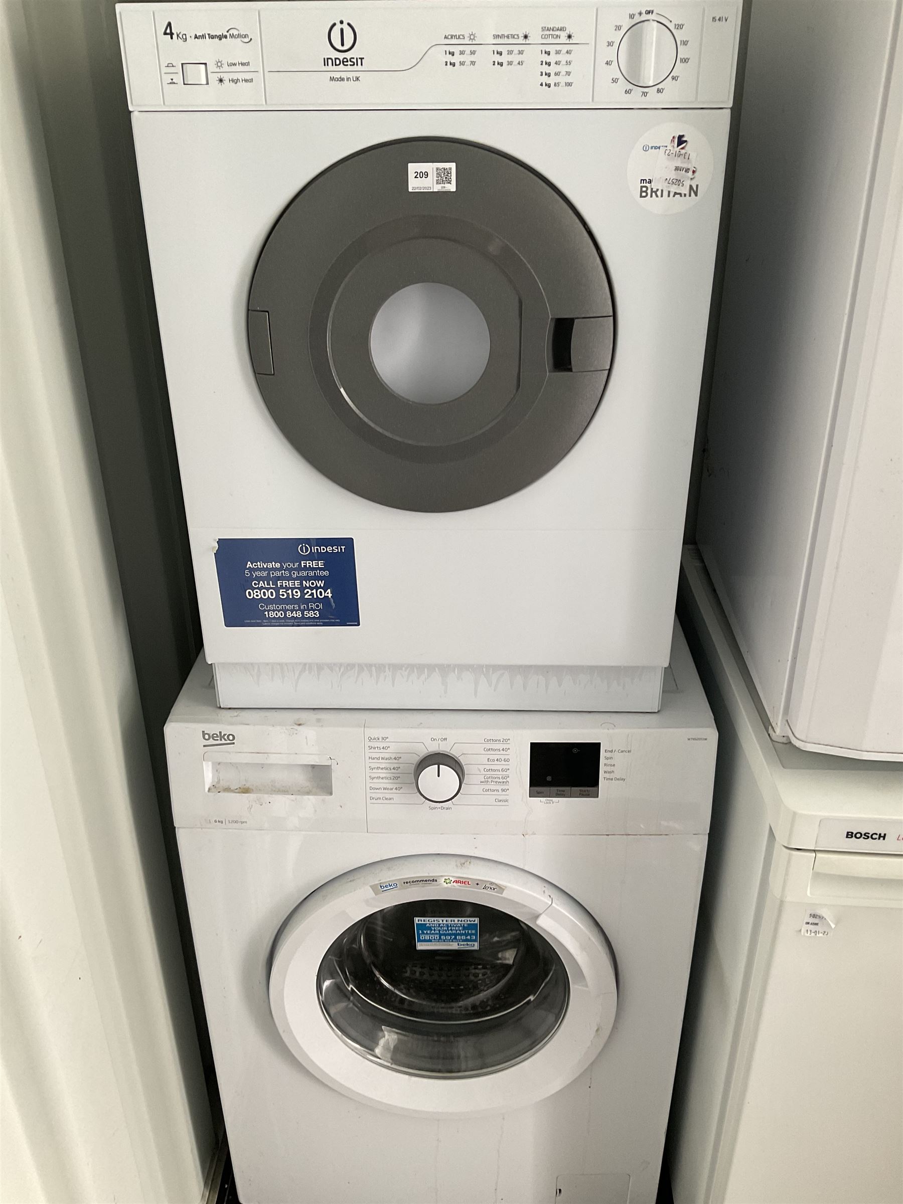 Indesit 4kg vented tumble dryer and BEKO slimline WTK62051W 6kg 120rpm washing machine  - THIS LOT IS TO BE COLLECTED BY APPOINTMENT FROM DUGGLEBY STORAGE, GREAT HILL, EASTFIELD, SCARBOROUGH, YO11 3TX