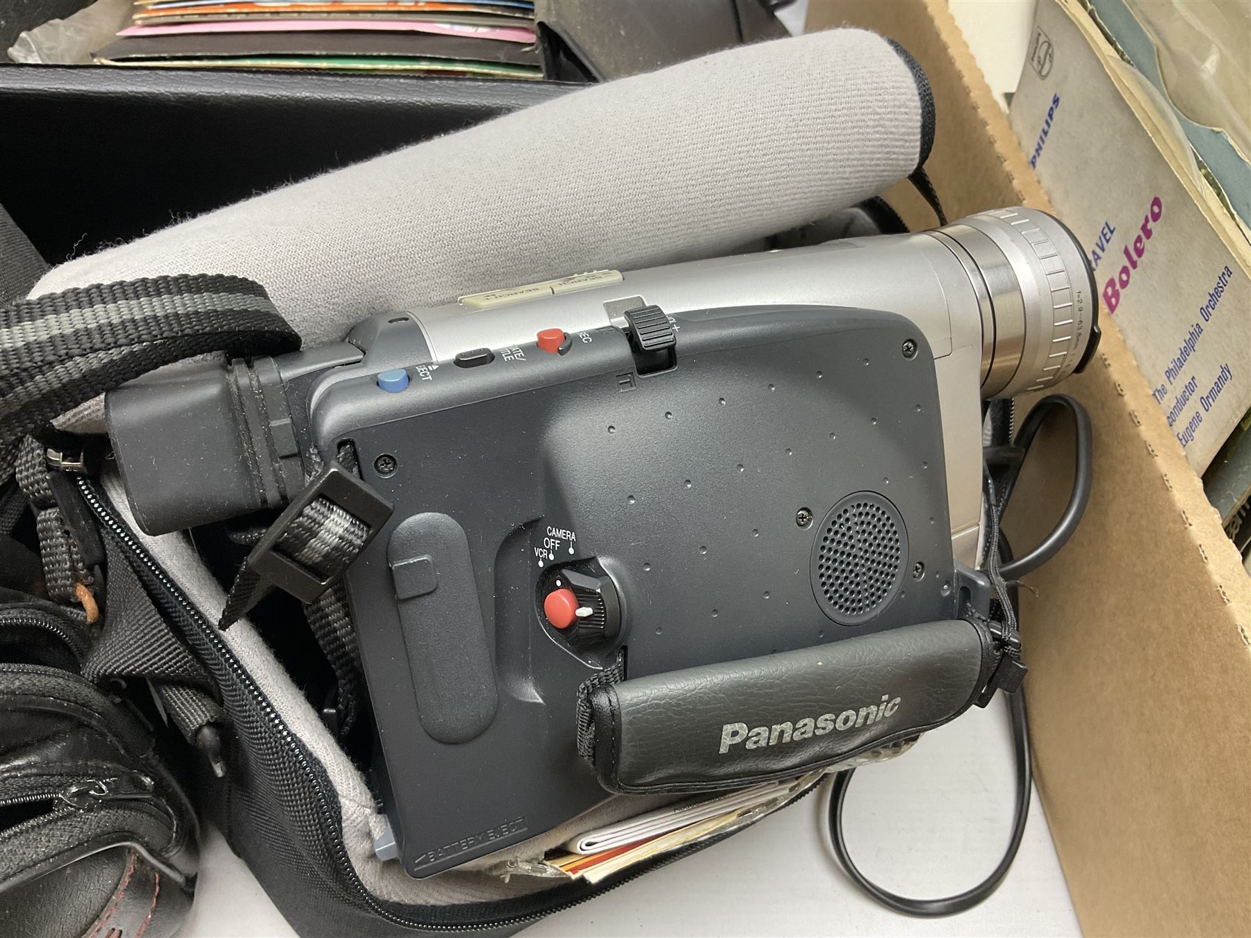 Panasonic NV-VZ9 movie camera, together with Fujifilm Finepix s500, and a large collection of records etc