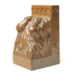 Mouseman - pair of oak triple mouse bookends, each carved and tooled with three mice, by the workshop of Robert Thompson of Kilburn H16cm