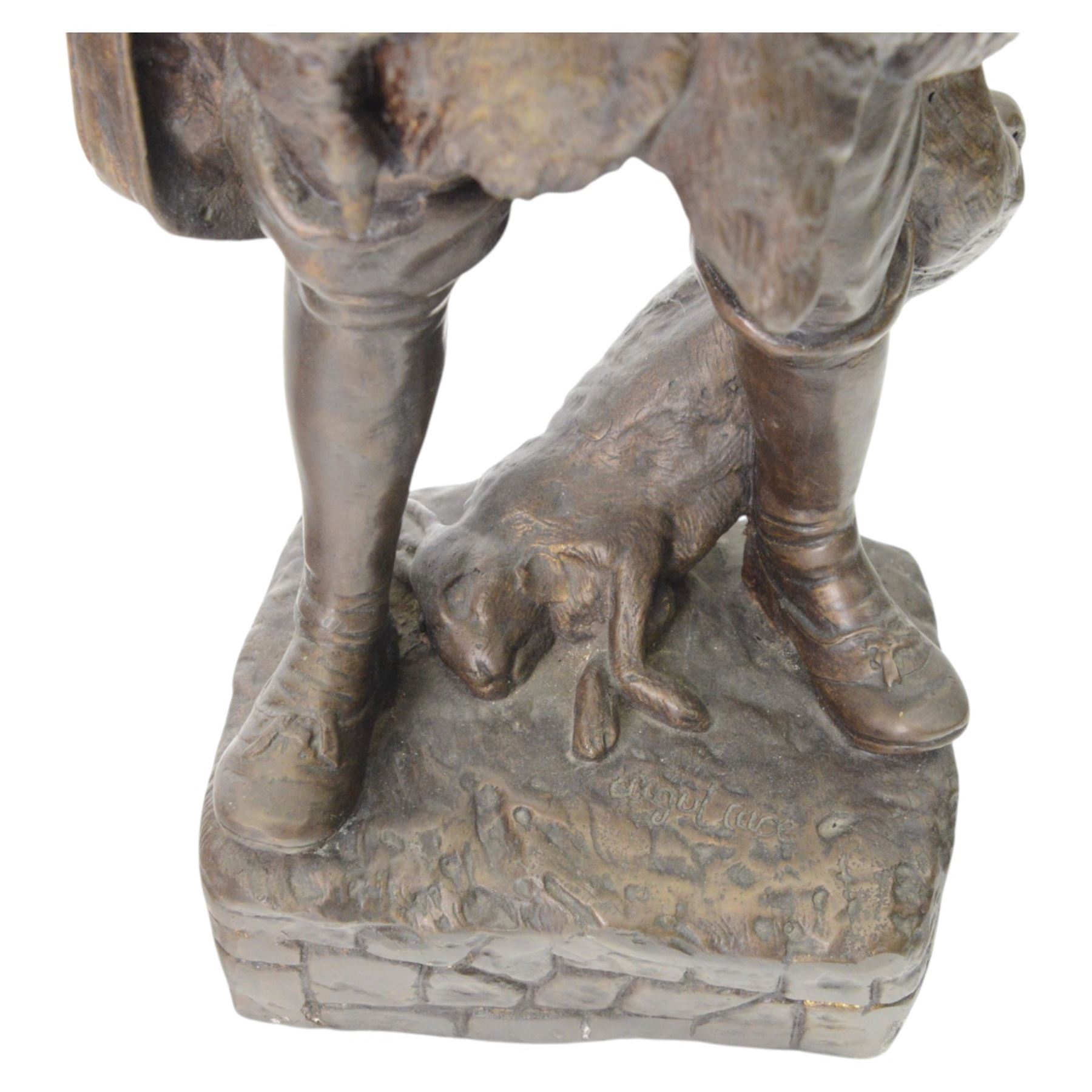 Bronzed figure of a hunter, holding game, H55cm