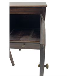 Georgian mahogany night cupboard, enclosed by single door and fitted with single drawer, square supports