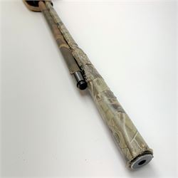 .22 air rifle with under lever action, chequered pistol grip, adjustable butt, camo covered barrel and Nikko Stirling 6x scope L120cm overall