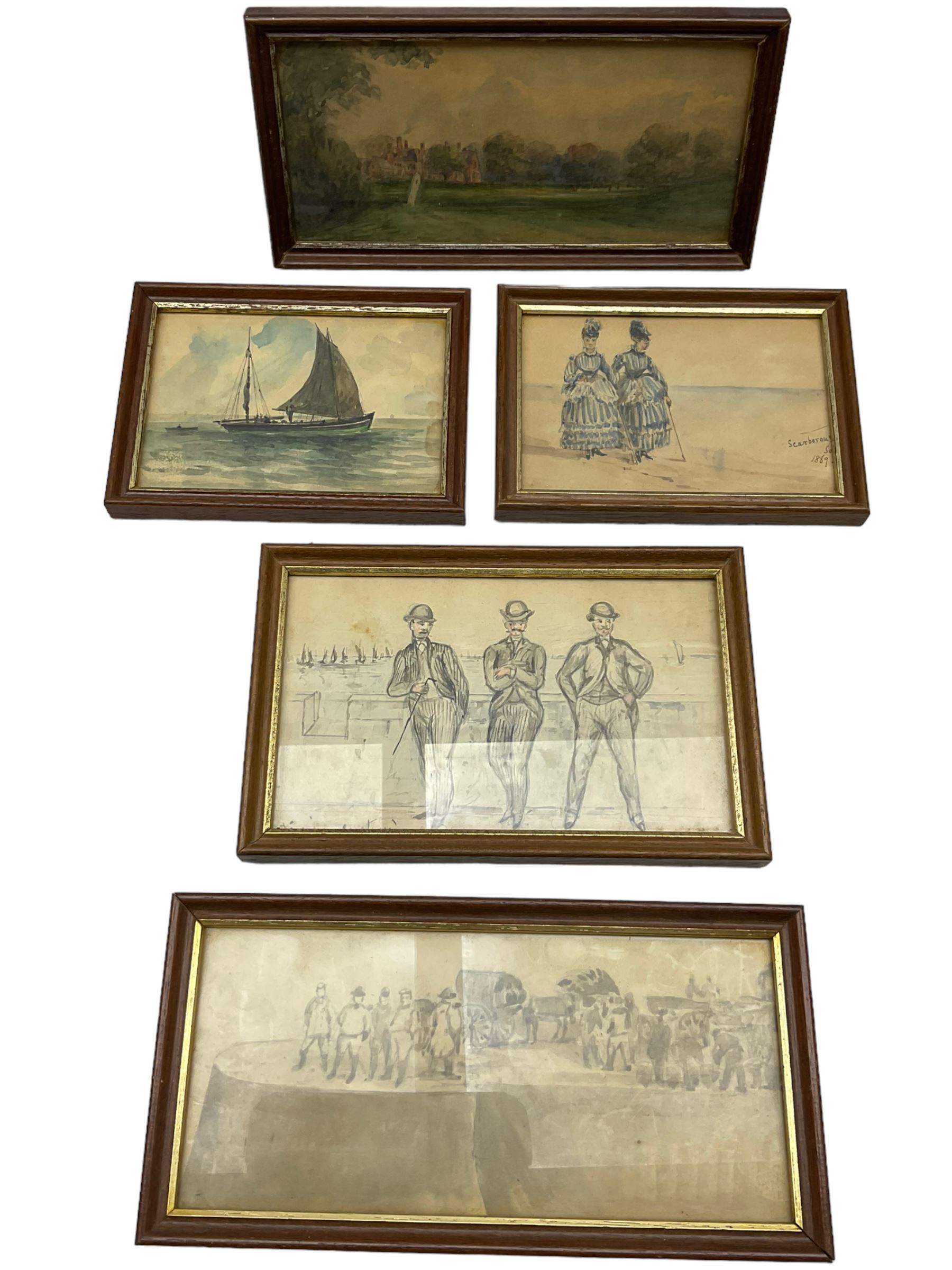 Attrib. Sarah Adelaide Hudson (neé Brereton) (British 19th Century): Scenes from Victorian Yorkshire, collection of watercolours and artists notebooks dating from c1870, including scenes from Longcroft Hall near Beverley - The Family Home (boxed) (approx. 24) 
Notes: Sarah was the sister of artist Caroline Brereton (British 1827-1882).