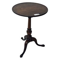 Early 19th century mahogany tripod table, dished top, turned column, cabriole legs on pad feet
