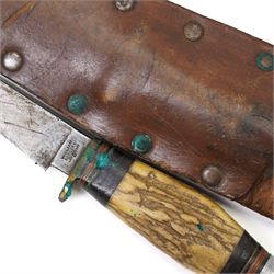 William Rodgers hunting knife with leather sheath, folding pocket knife by Henry Sears and two others