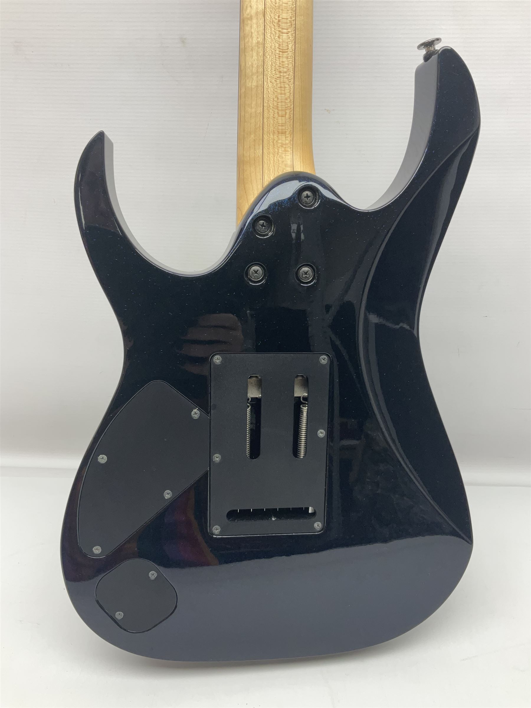Ibanez Prestige RG1570 Mirage Blue electric guitar in black with tremolo arm, serial no.FO812696, L98.5cm; in original Ibanez fitted hard case marked Team J Craft