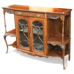 Late 19th century mahogany side cabinet, rectangular top above a single blind fretwork fri...