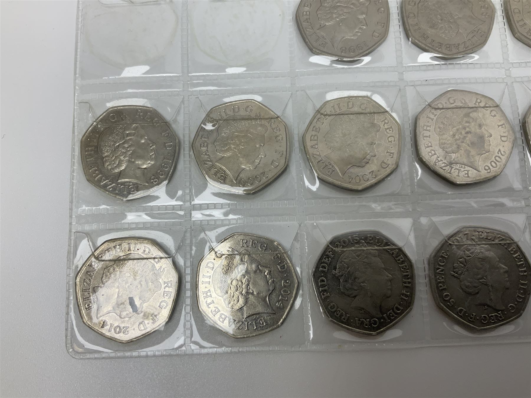 Queen Elizabeth II decimal fifty pence coins, including commemoratives, face value 11 GBP