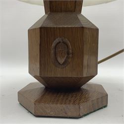 Acornman - oak table lamp, stepped and canted rectangular form on octagonal base, carved with acorn signature, by Alan Grainger, Brandsby, York