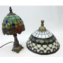  Two Tiffany style hanging light shades and a Tiffany style desk light   