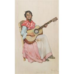 Frank Hind (British exh.1884-1904): 'Spanish Gipsy Girl Granada', oil on panel signed and titled, further signed and titled verso 38cm x 23cm