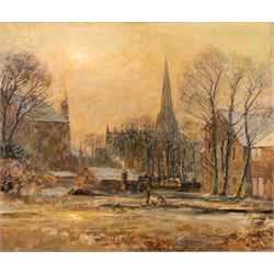 Herbert F Royle (British 1870-1958): 'Winter Sunset - Sefton', oil on canvas signed, title...