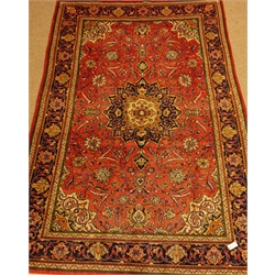  Persian Mahal red ground rug, with blue central medallion and border, floral scroll field, 300cm x 193cm  