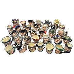 Large collection of Royal Doulton miniature character jugs, to include The Postman D6801, The London 'Bobby' D6762, Old Salt, D6554, Sir Henry Doulton D6703 etc  