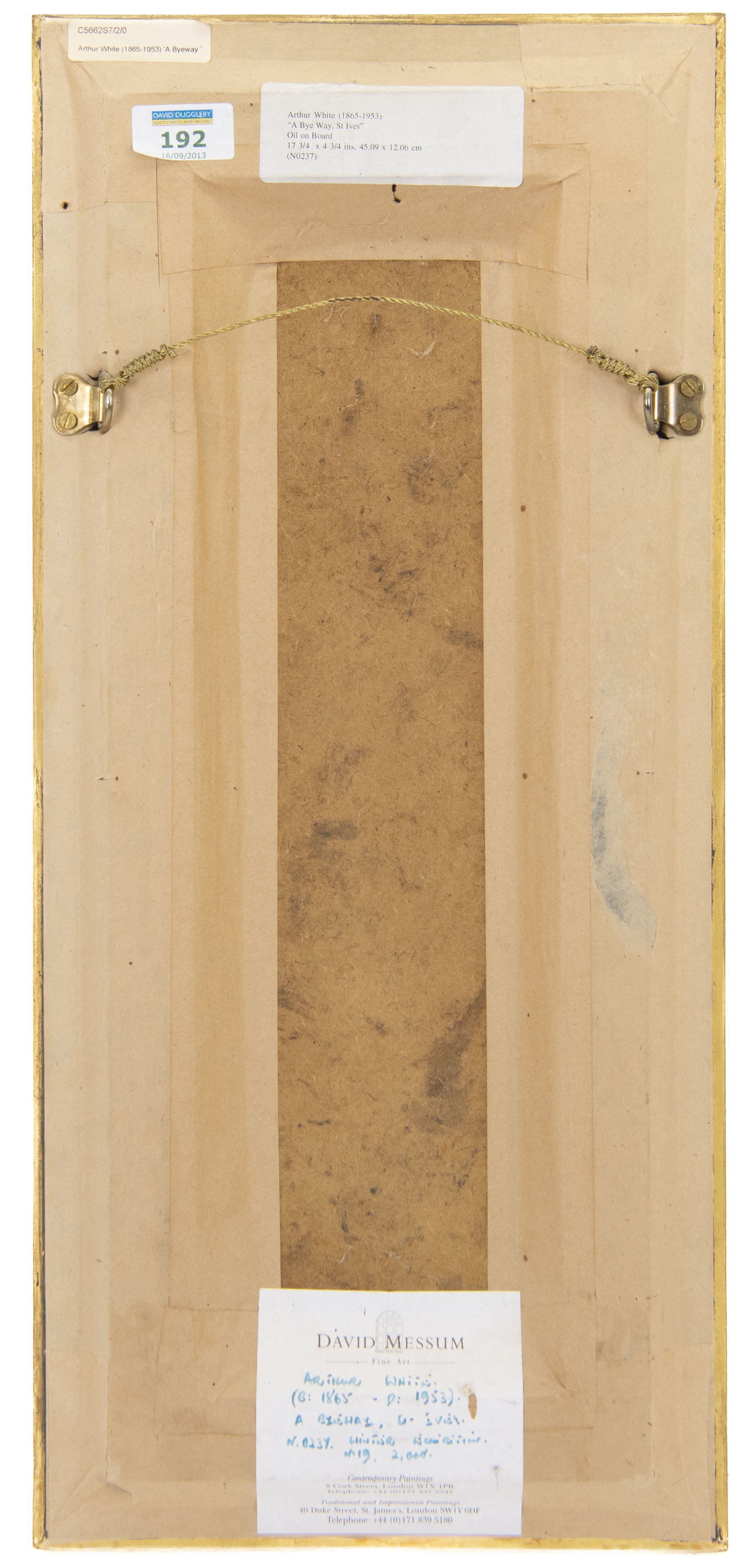 Arthur White (British 1865-1953): 'A Byeway St Ives', oil on board signed 45cm x 12cm 
Provenance: private collection purchased David Messum Winter Exh. 2000 No.19, labels verso 