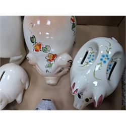 Collection of ten Vintage pottery piggy banks, to include treacle glaze example, H10.5cm, largest H18cm