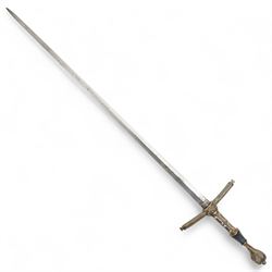 Ceremonial sword with Gothic hilt, plain blade and leather scabbard,  possibly 19th century overall length 107cm