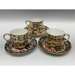 Six Royal Crown Derby cups and saucers all in imari pattern 2451, in various shapes  
