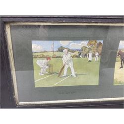 Victor Venner: 'Old Sports' set of three framed chromolithographs, 'Sixty Not Out', 'Bagging a Brace' and Waiting for a Bite' 