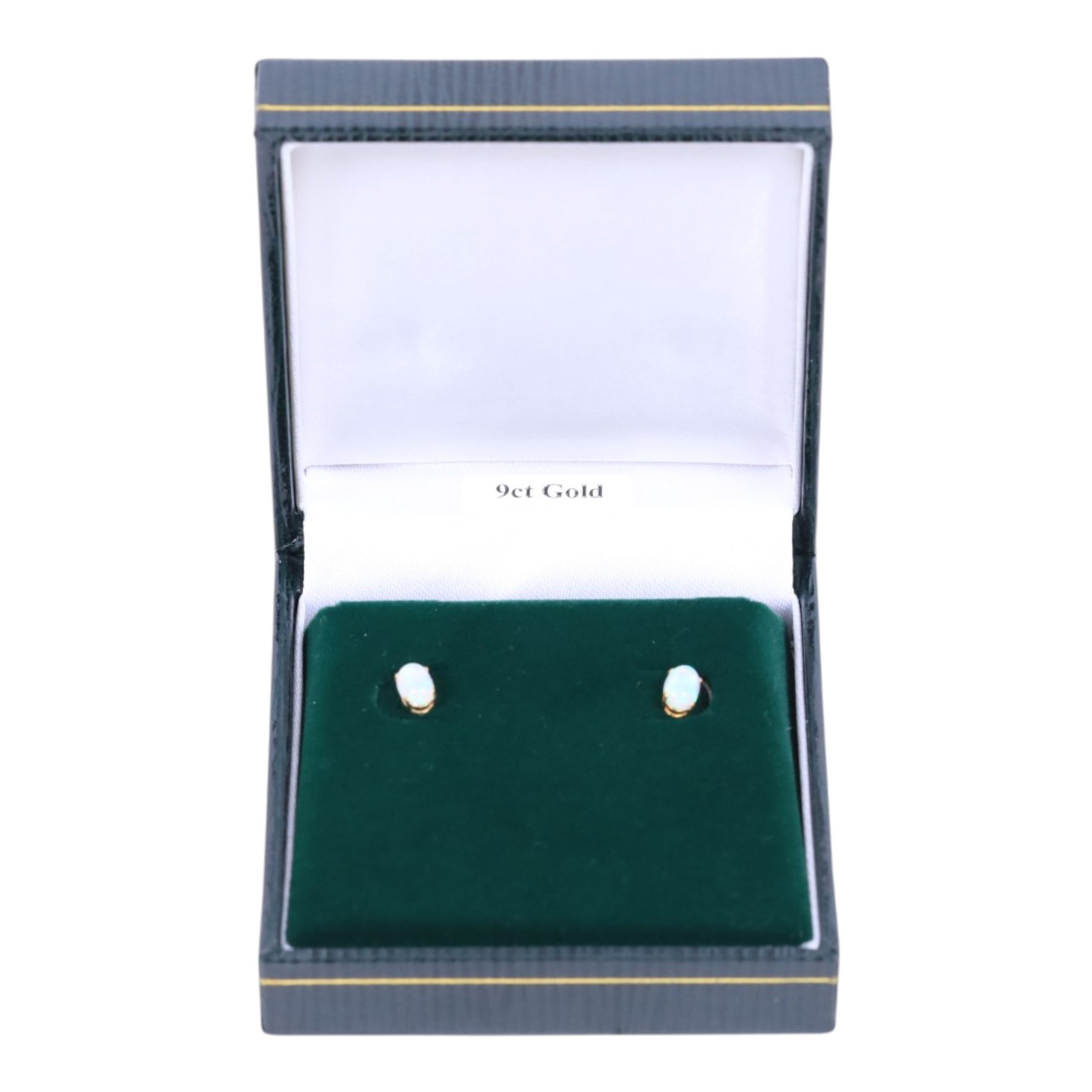 Pair of 9ct gold oval opal stud earrings, boxed