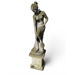 Cast stone garden figure of a classically draped nude female inspired by Aphrodite statues...
