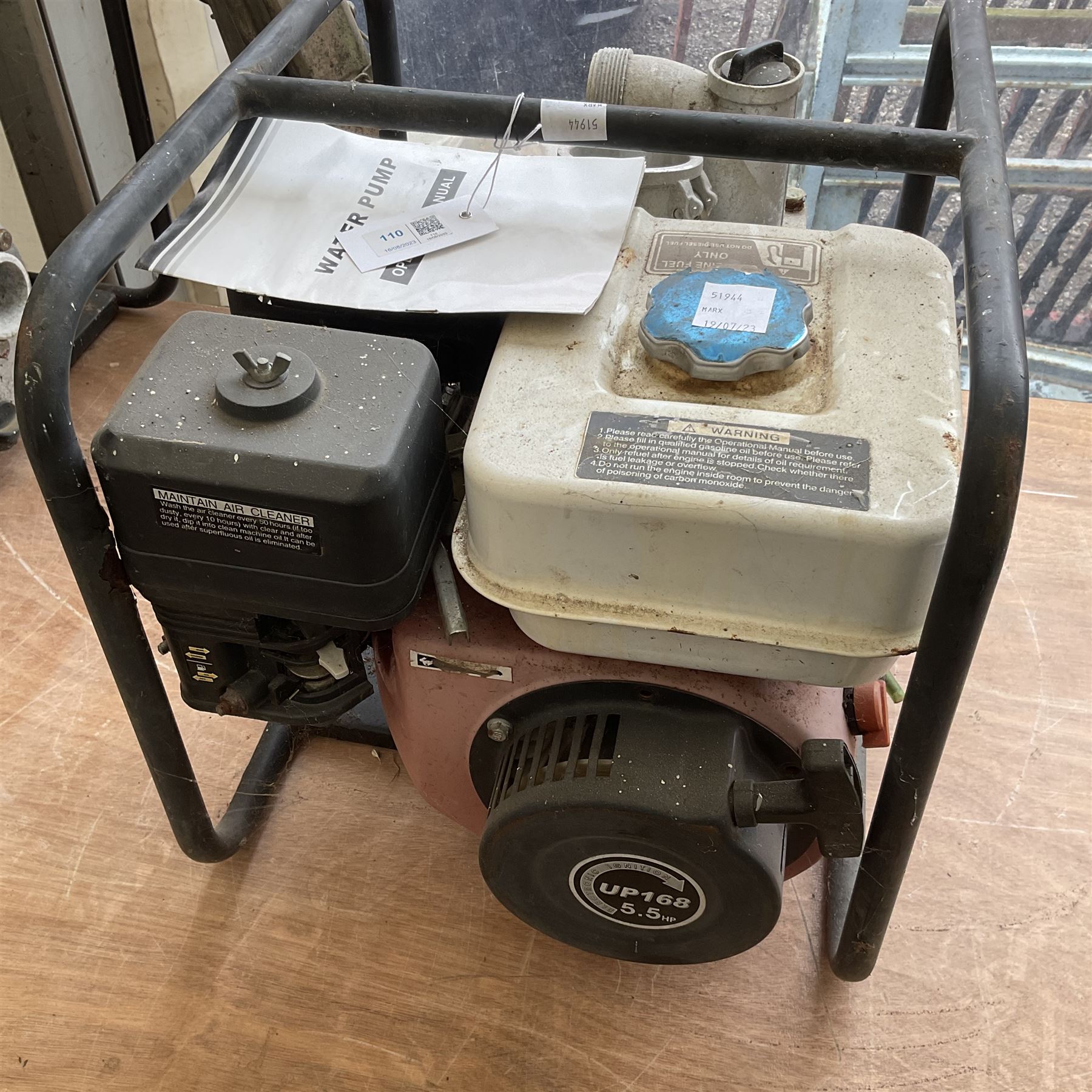 UP168 Petrol 5.5hp water pump - THIS LOT IS TO BE COLLECTED BY APPOINTMENT FROM DUGGLEBY STORAGE, GREAT HILL, EASTFIELD, SCARBOROUGH, YO11 3TX