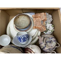 Twin handled cache pot in the style of Herend Hungary, stamped VA Portugal, decorated with birds upon branches, Mason's Ironstone large footed bowl in the Mandarin pattern, Spode Gainsborough bowl, Royal Doulton Bird of Paradise plate c1938 D4602, lustre plates, Aynsley, oriental style lidded vase, Portmeirion, lattice creamware, J & G Meakin Sol, Wedgwood, studio pottery, Spode York Minister boxed plate etc