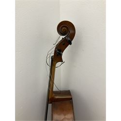 German Saxony three-quarter size cello for restoration, c1920, with 69cm two-piece maple back and ribs and two-piece spruce top, L111cm overall; with bow and canvas carrying case