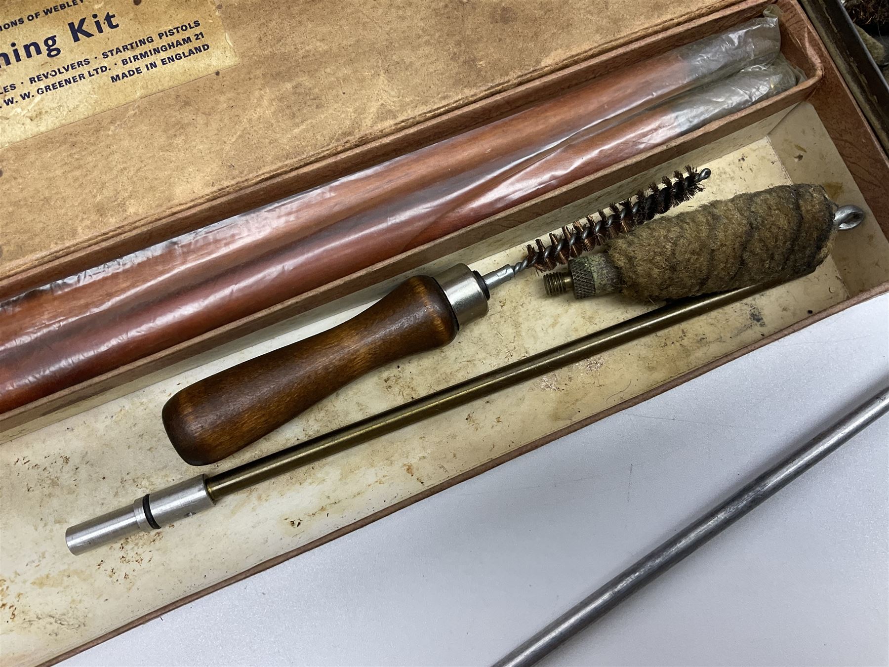 Assorted gun cleaning equipment including .303 brass oil bottle and boxed Webley Cleaning Kit etc; together with quantity of various calibre bullets for reloading 