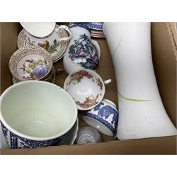 Wedgwood jasperware trinket box, commemorative ware, blue and white ceramics and a collection of other ceramics and collectables in five boxes