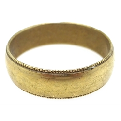  9ct gold wedding band with beaded borders, hallmarked, approx 6gm  
