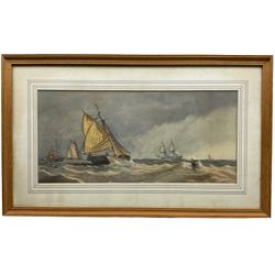George Chambers Jnr. (British 1829-1878): Yarmouth Boat and other Shipping at Sea, pair watercolours and pencil signed and dated 1967, 23cm x 49cm (2)