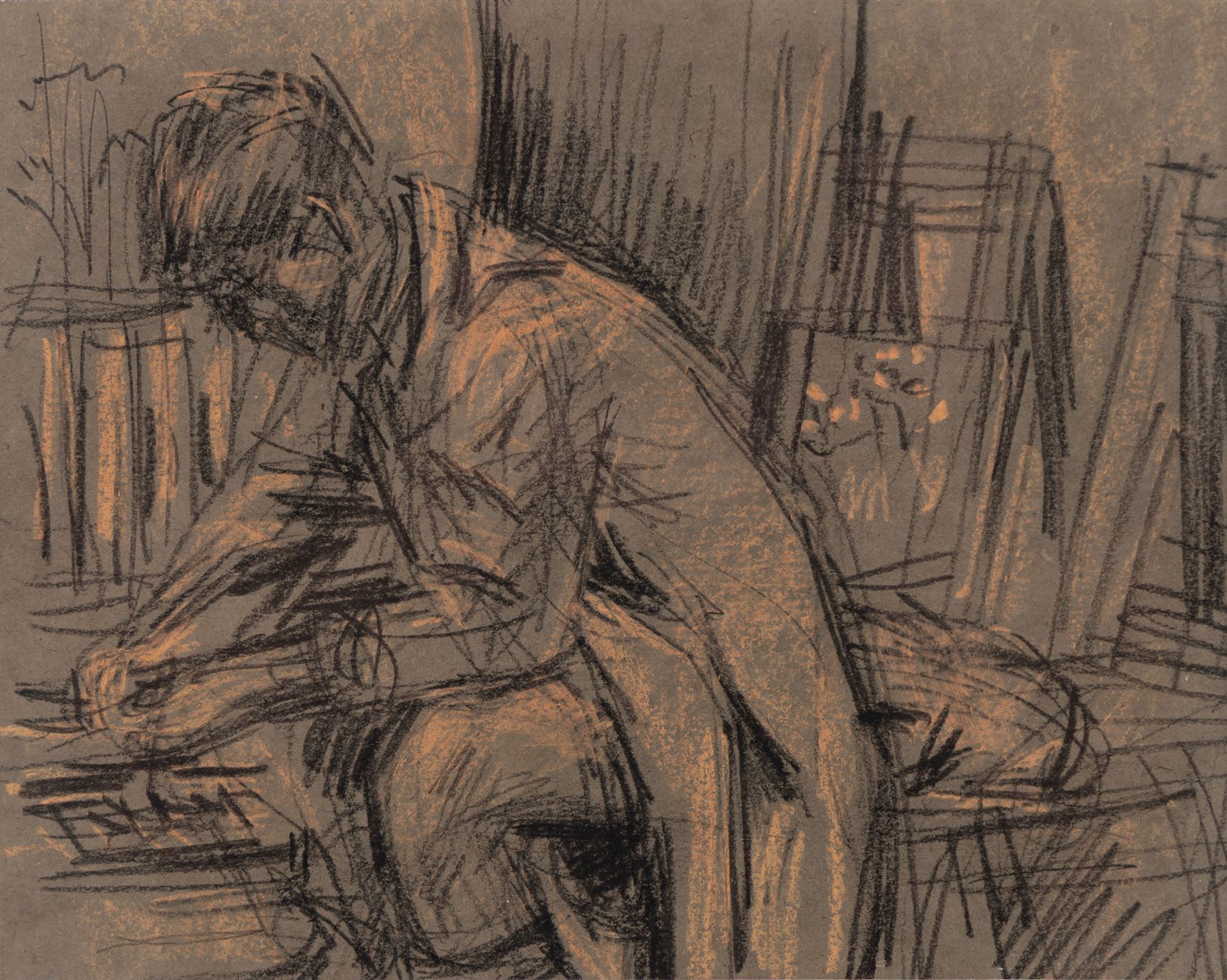 Sidney Horne Shepherd (British 1909-1993): Life Drawing, graphite on paper signed 30cm x 24cm; Maurice Feild (British 1905-1988): The Artist in the Studio, mixed media unsigned 16.5cm x 21cm (2)