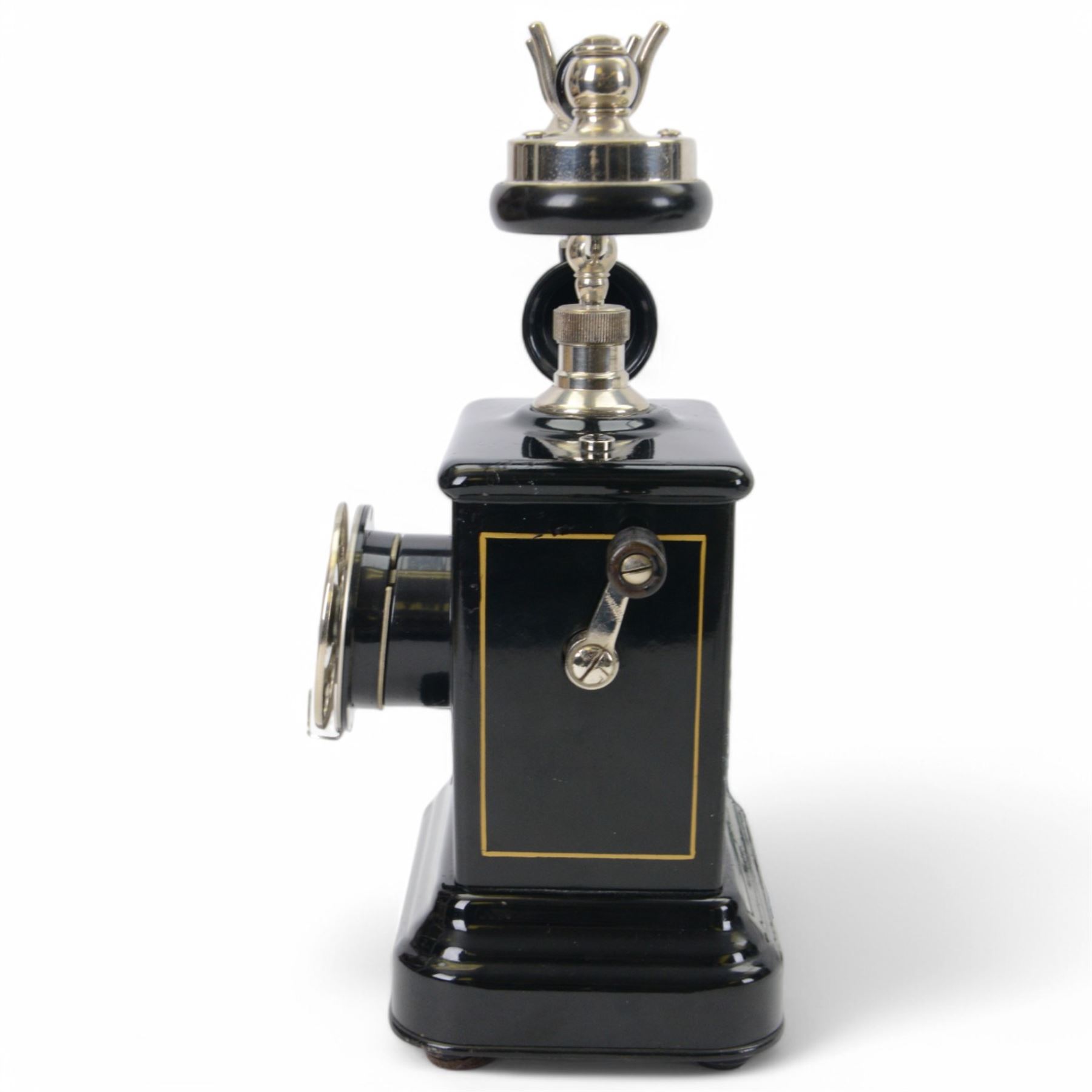 20th century Jydsk danish table top pillar telephone, with crank handle, bakelite and chrome mounted receiver, H34cm