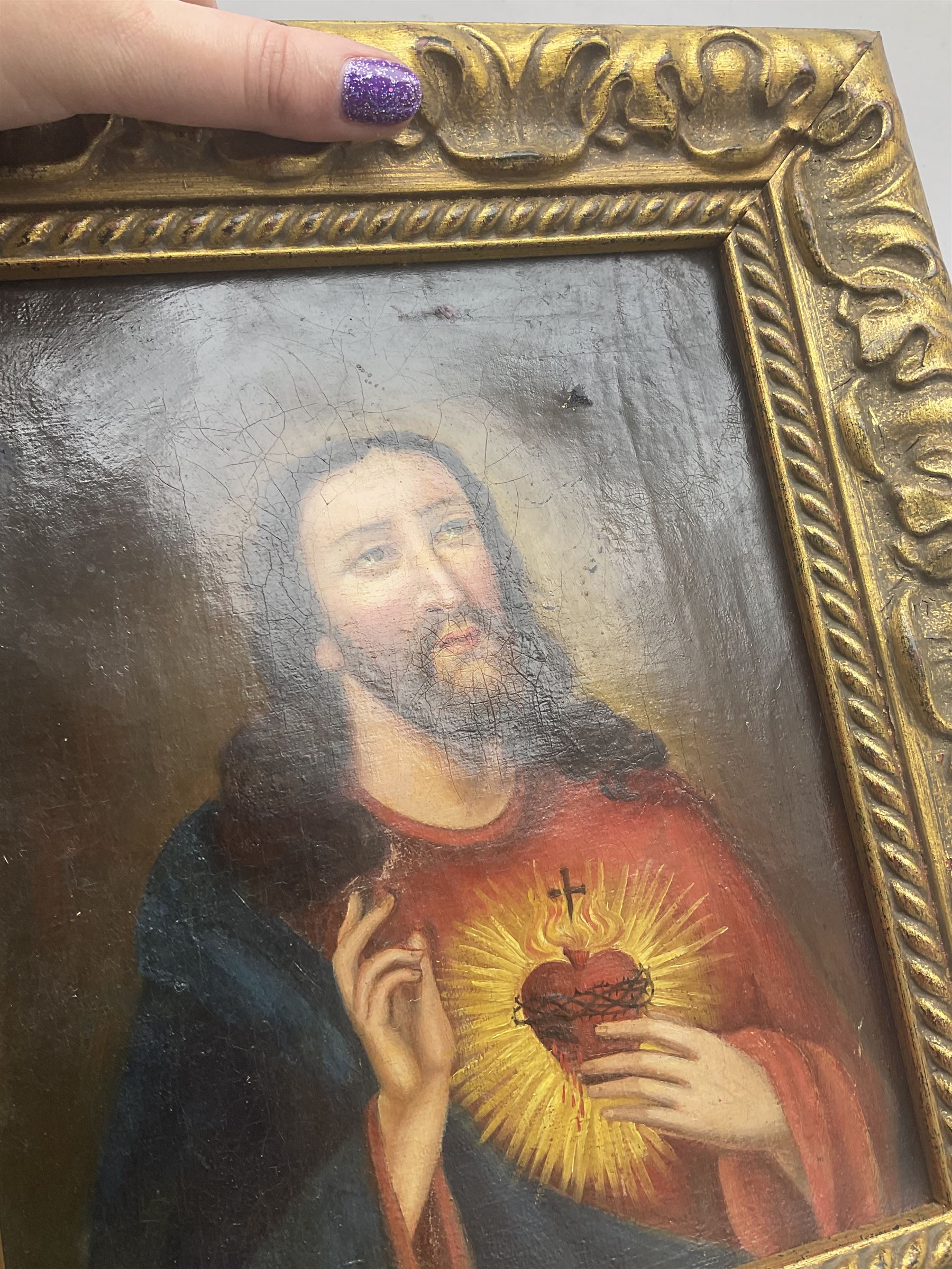 After Pompeo Girolamo Batoni (Italian 1708-1787): 'The Heart of Jesus', oil on canvas unsigned 22cm x 18cm