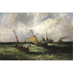  English School (19th century): Shipping in Choppy Seas, oil on board indistinctly signed 39cm x 60cm  