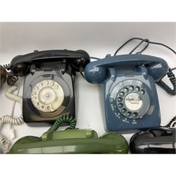 Collection of six vintage telephones, including a trimphones telephone