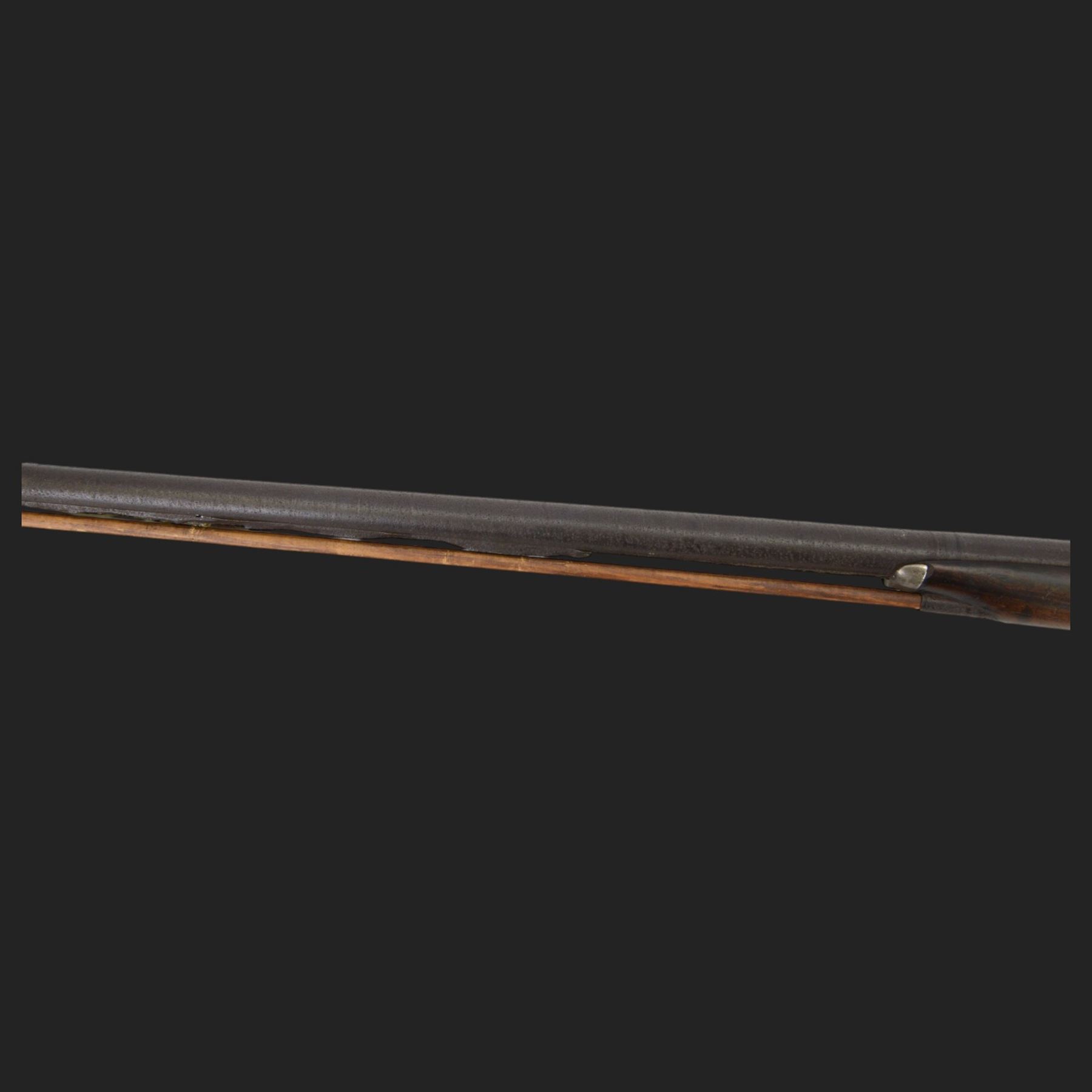 19th century percussion musket, the 76cm barrel with ramrod under, full walnut stock, overall L116cm
Sold as an exempt item under Section 58 (2) of the 1968 Firearms Act, to be held as a curiosity or ornament