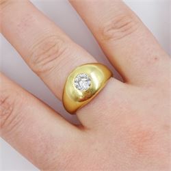 Early 20th century 18ct gold gypsy set, single stone transitional cut diamond ring, diamond approx 0.60 carat