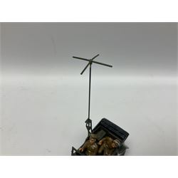 CJB Morris Military Field Wireless car with antenna, driver and operator L11cm; CJB Military covered wagon with two figures; and CJB maroon and white painted flat-bed truck with driver (3)