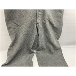 Pair of WW2 German Other Ranks trousers c1940-42, stamped C.& A. Brenninkmeyer Workstatten; WW2 German Army webbing belt with steel 'Gott Mit Uns' buckle; and WW2 German leather belt with 'Stahlhelm' (Steel Helmet League) members buckle (3)