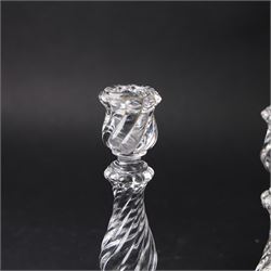 Pair of Baccarat Bambous glass candlesticks, with wrythen moulding, marked beneath, H19cm