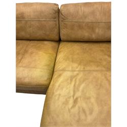 Corner sofa chaise upholstered in tan leather